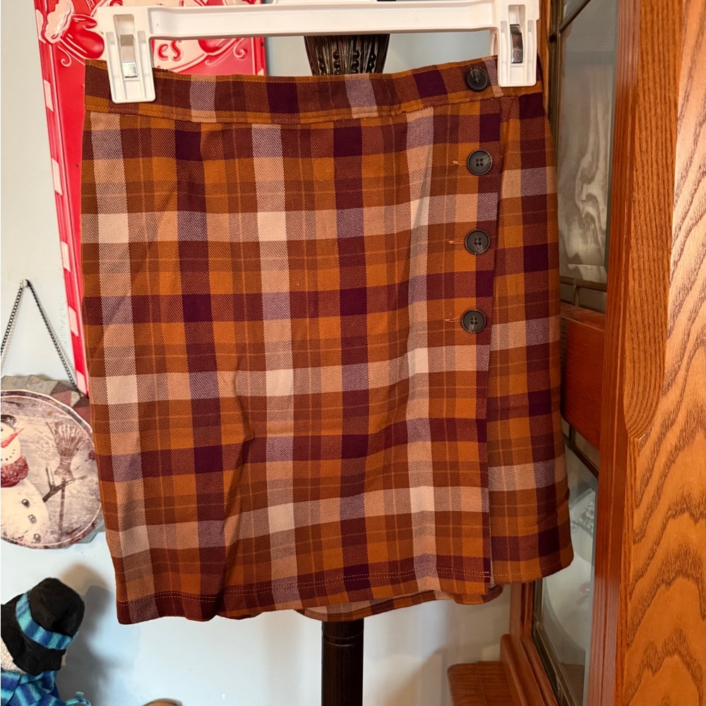 SO Brown and Purple Plaid Mini Skirt